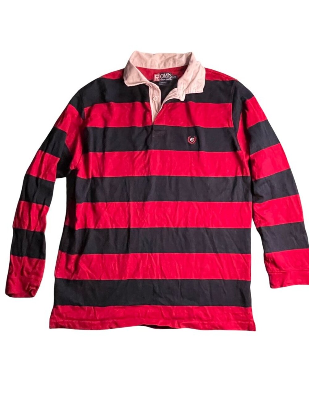 Ralph Lauren Chaps Rugby Shirt Red & Black Striped Long Sleeve Size Large